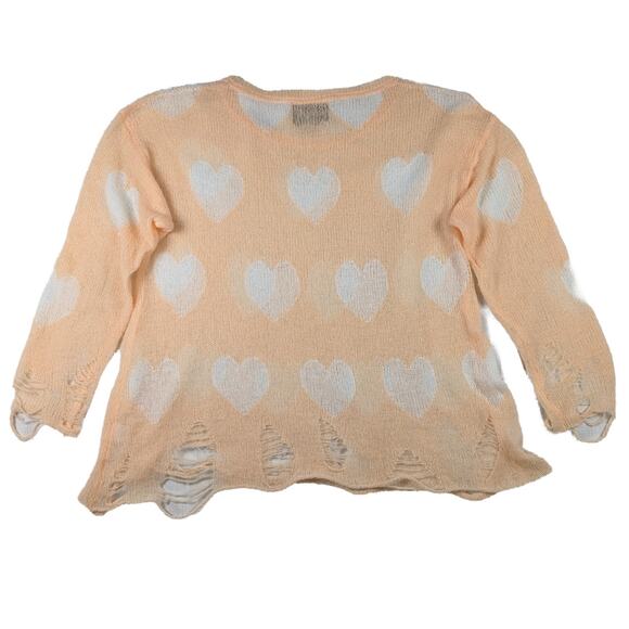 WildFox Distressed Peach Sweater with White Hearts Size - Picture 2 of 6